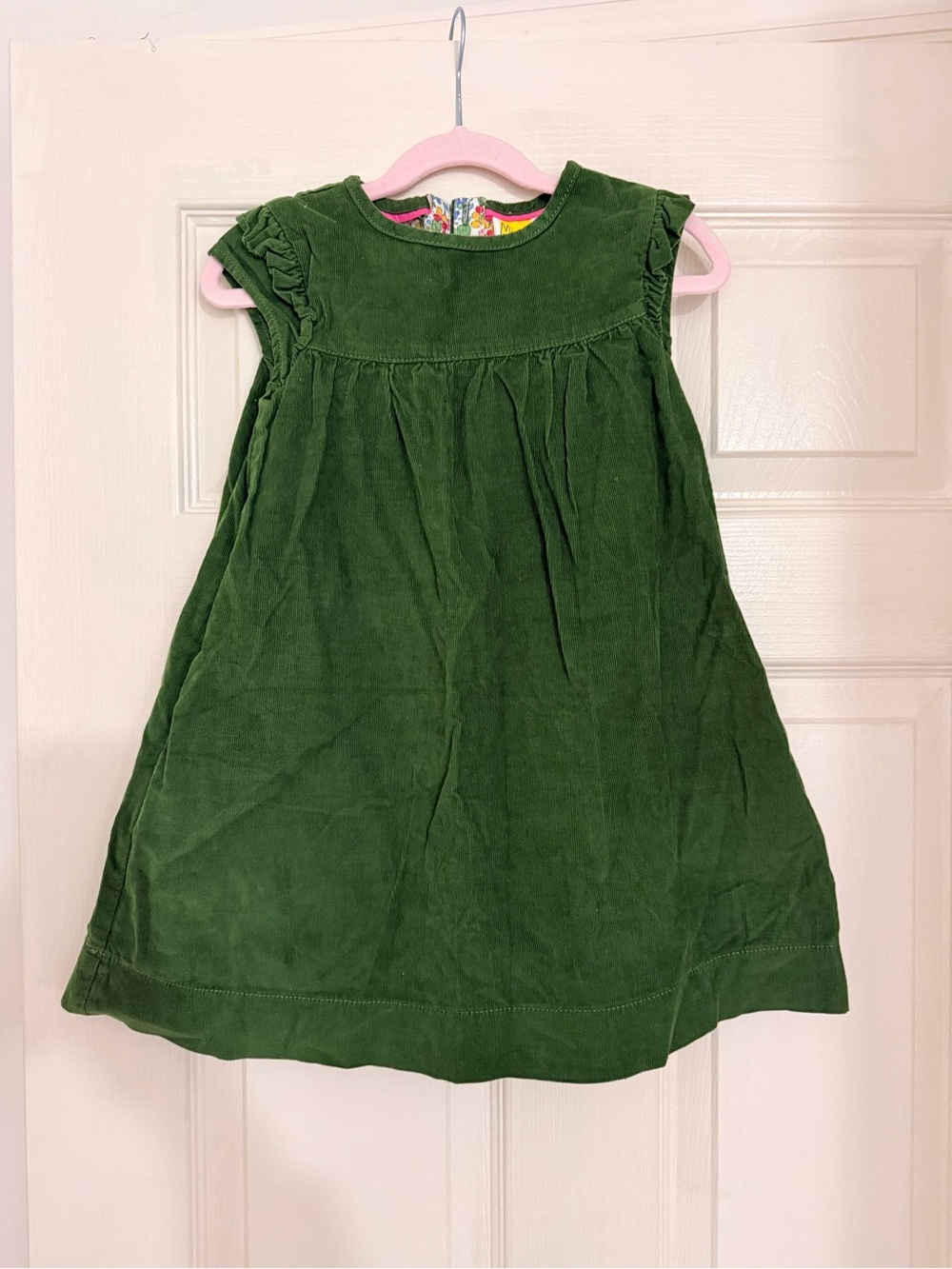 *L@@K* Mini Boden Girl Emerald Green Corduroy Ruffle Short Sleeve Dress & Pocket
